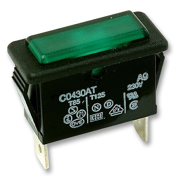 Rectangular Neon Indicator, 250V AC, 20mA, Green - C0430ATNAC