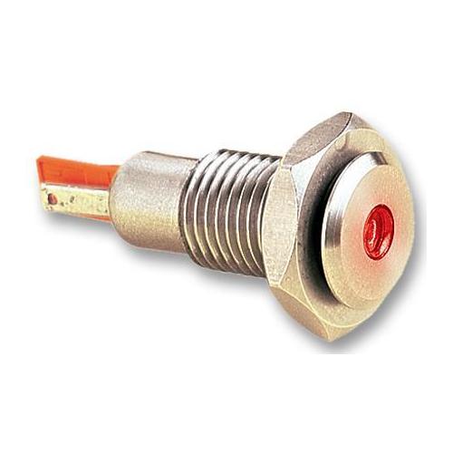 Vandal Resistant LED Panel Mount Indicator, IP67, 12.2mm, 100mcd, 24V DC, 30mA, Red - DX0505/RD/24