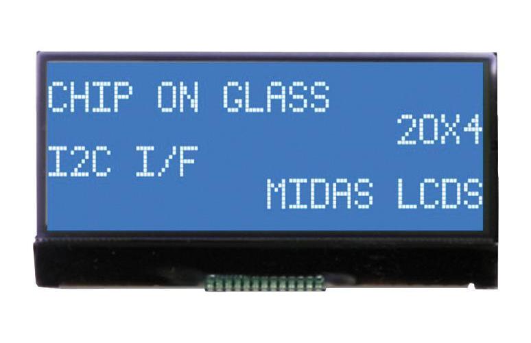 LCD Display Module, 20 x 4, White on Blue, 5V, I2C, STN Transmissive - MCCOG42005A6W-BNMLWI