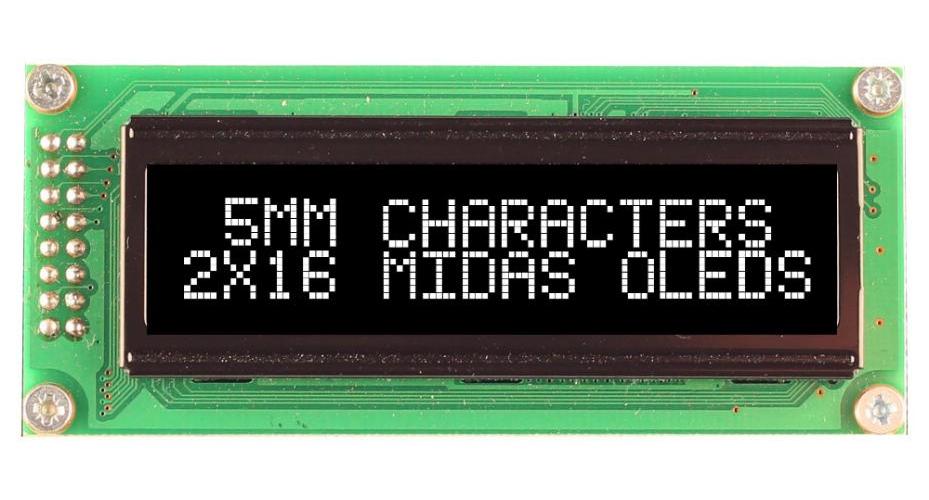 OLED Display Module, 16x2, White on Black, 5V, Parallel - MCOB21605B1V-EWP