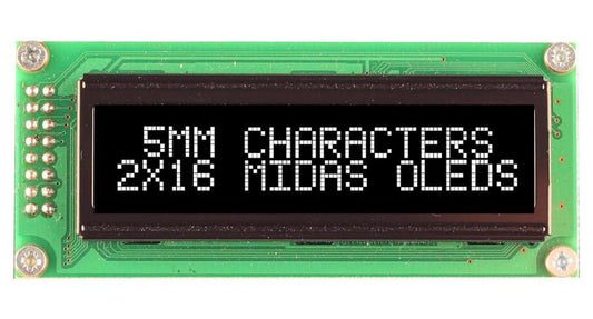 OLED Display Module, 16x2, White on Black, 5V, Parallel - MCOB21605B1V-EWP