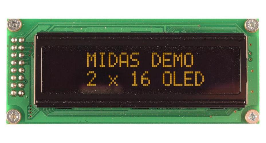 OLED Display Module, 16x2, Yellow on Black, 3V to 5V, Parallel - MCOB21605B1V-EYP