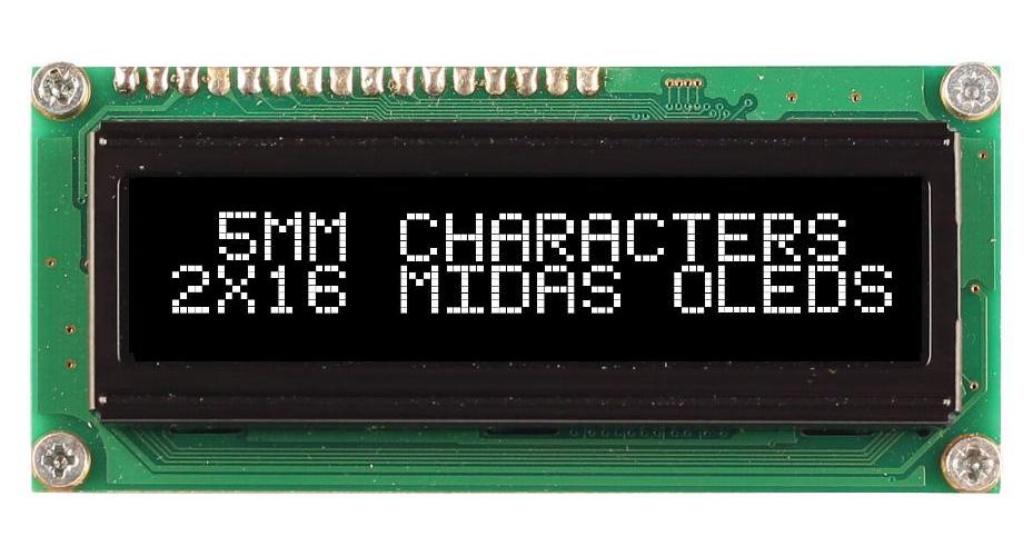 OLED Display Module, 16x2, White on Black, 5V, Parallel - MCOB21605G1V-EWP