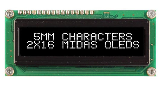 OLED Display Module, 16x2, White on Black, 5V, Parallel - MCOB21605G1V-EWP