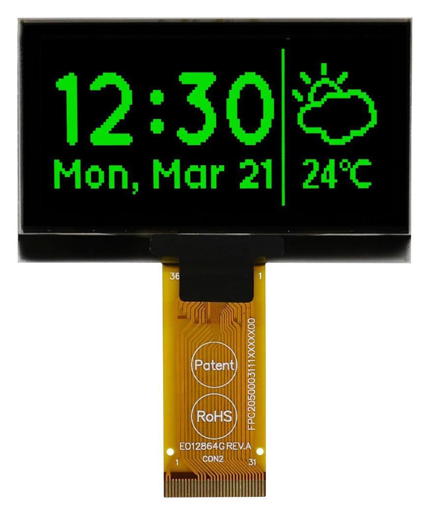 OLED Graphic Display Module, 128 x 64, Green on Black, 3V, I2C, Parallel, SPI - MCOT128064H1V-GM