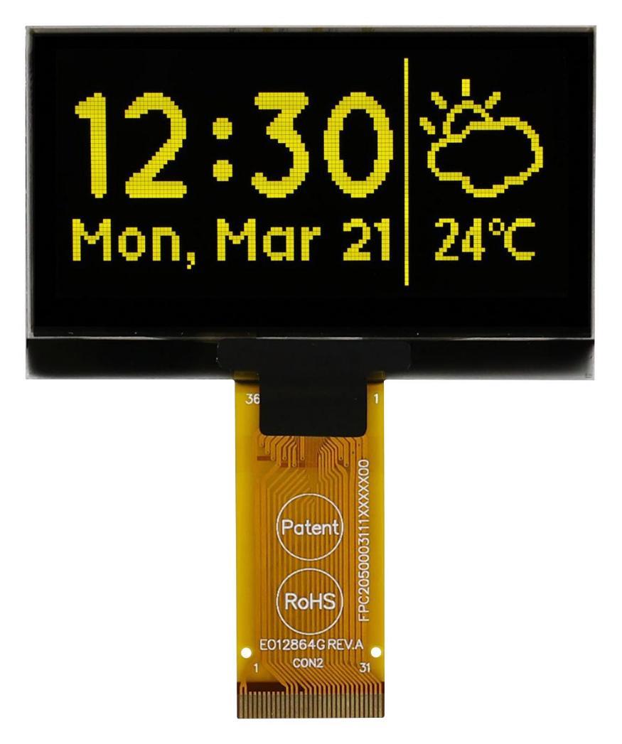 OLED Graphic Display Module, 128x64, Yellow on Black, 3C, I2C, Parallel, SPI - MCOT128064H1V-YM