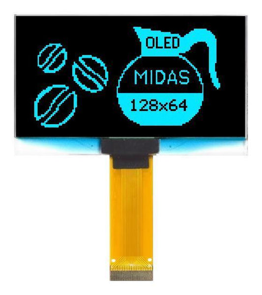 OLED Graphic Display Module, 128x64, Bkue on Black, 3V to 5V, I2C, Parallel, SPI - MCOT128064HV-BM