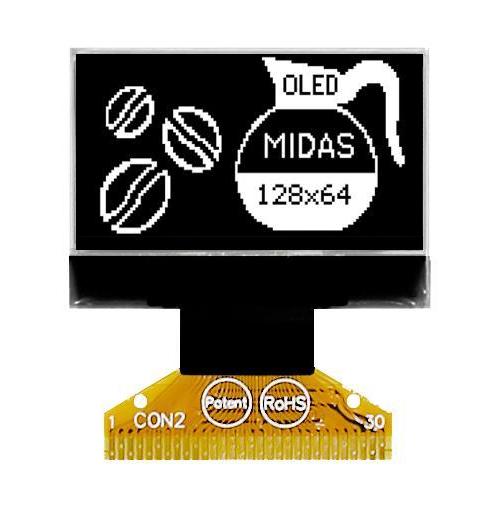 OLED Graphic Display Module, 128x64, WHite on Black, I2C, Parallel, SPI - MCOT128064N2Z-WM