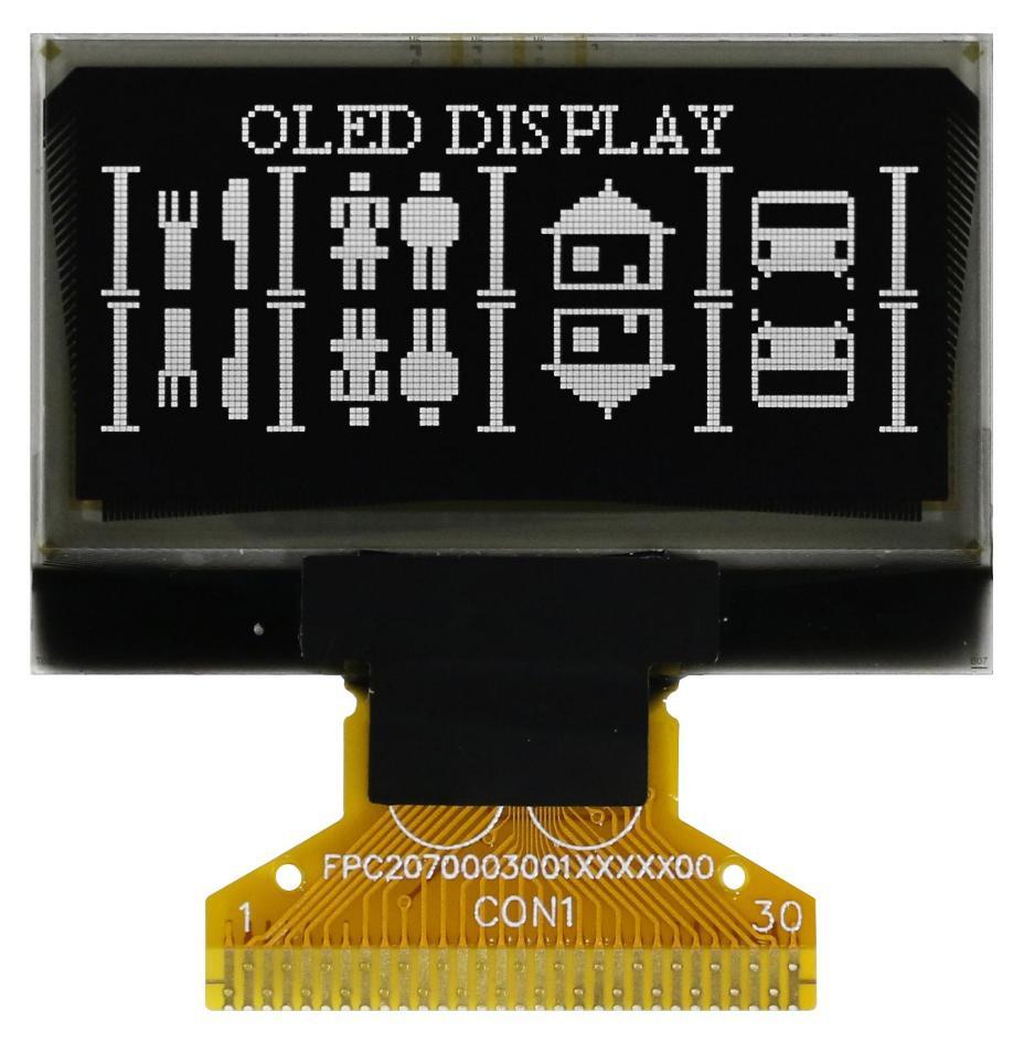 OLED Graphic Display Module, 128 x 64, White on Black, 3V, I2C, Parallel, SPI - MCOT128064P1V-WM