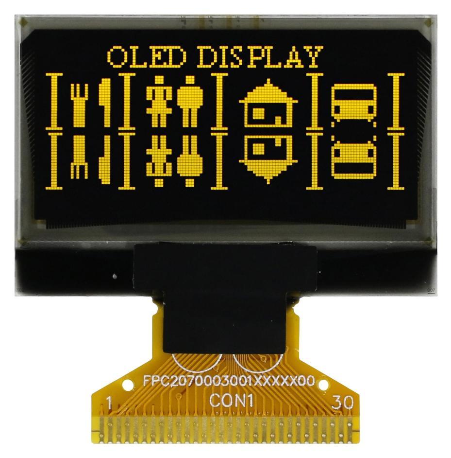 OLED Graphic Display Module, Yellow on Black, 3V, I2C, Parallel, SPI - MCOT128064P1V-YM