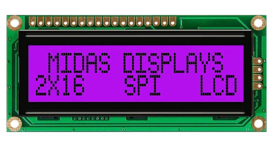 LCD Display Module, 16x2, Black on RGB, 5V, SPI, FSTN Positive Transflective - MD21605G6W1-FPTLRGBS