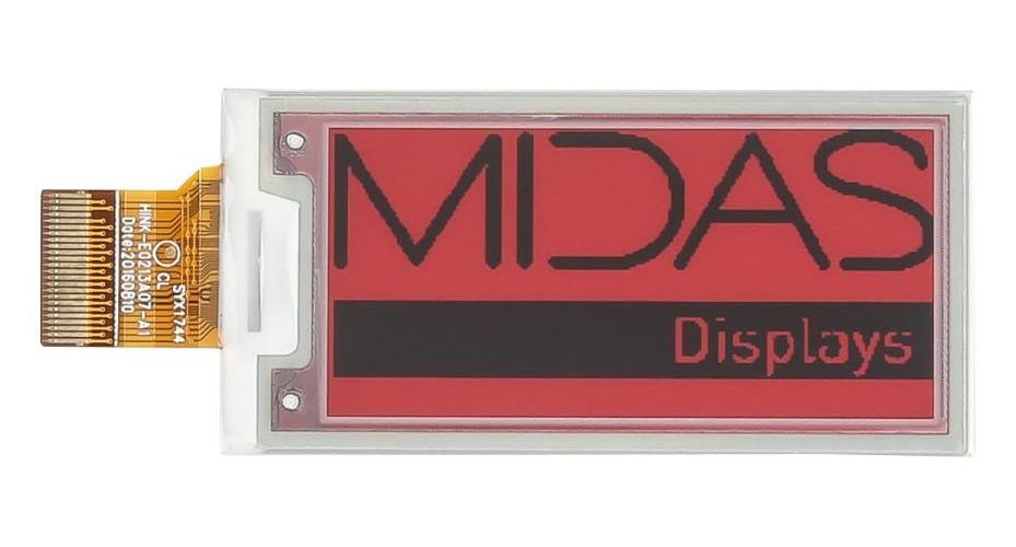 E-Paper Display Module, 104 x 212 Pixels, 3.3V, Black / Red on White, SPI - MDE021A104212RBW