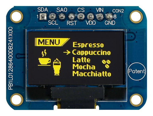 OLED Graphic Display Module, 128 x 64, Yellow on Black, I2C, SPI, Passive Matrix - MDOB128064V1V-YS