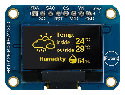 OLED Graphic Display Module, 128 x 64, Yellow on Black, I2C, SPI, Passive Matrix - MDOB128064VV-YM