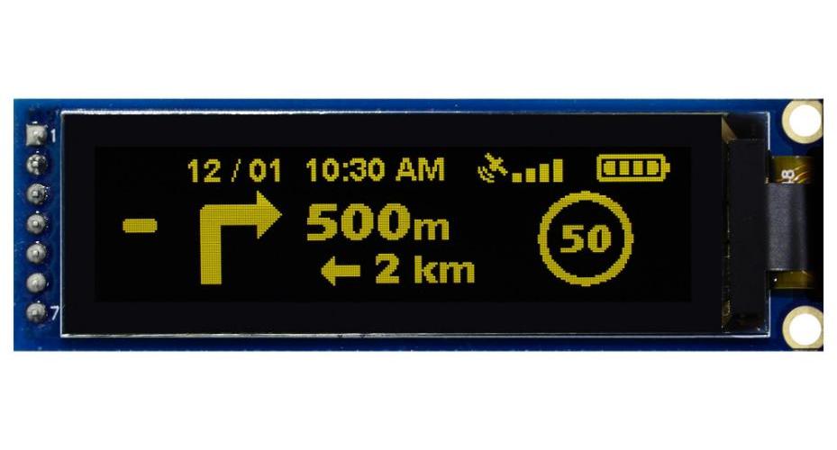 OLED Graphic Display Module, 256x64, Yellow on Black, 3.3V, Passive Matrix, SPI - MDOB256064D1Y-YS