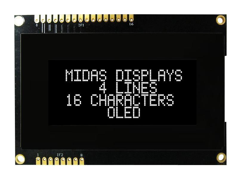 OLED Display Module, 16x4, White on Black, Parallel, Serial - MDOB41605AV-EWM