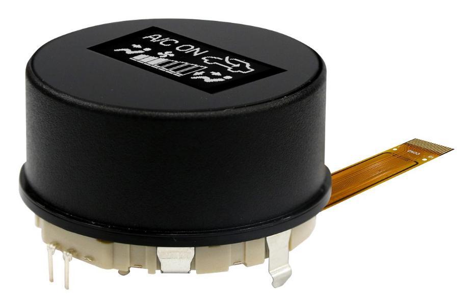 Graphic OLED Rotary Switch, 128x64, CTP Dial, White on Black, 3V, SPI, I2C, - MDOD128064A1D-WM