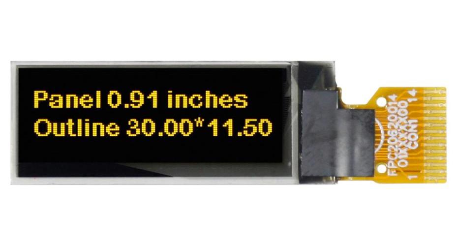 OLED Graphic Display, 128x32, Yellow on Black, 3V, I2C, - MDOG128032A1V-YI