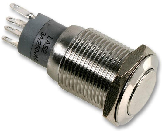 Flat Vandal Resistant Push Button Switch, Latching, DPDT, 16.2mm, 3A, 250V AC - MP0045/1E0NN000