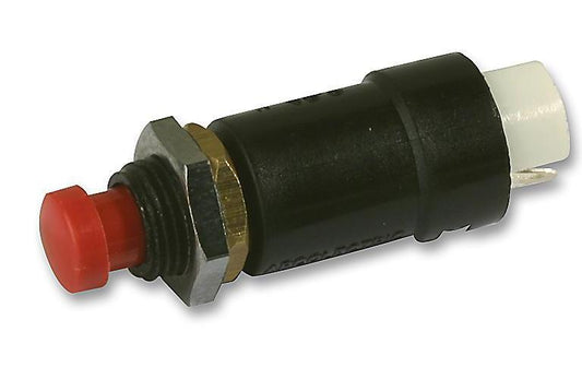 Round Push Button Switch, SPST-NC, Momentary, Red, 250V AC, 0.5A, 7.1mm - T0918SOAAB