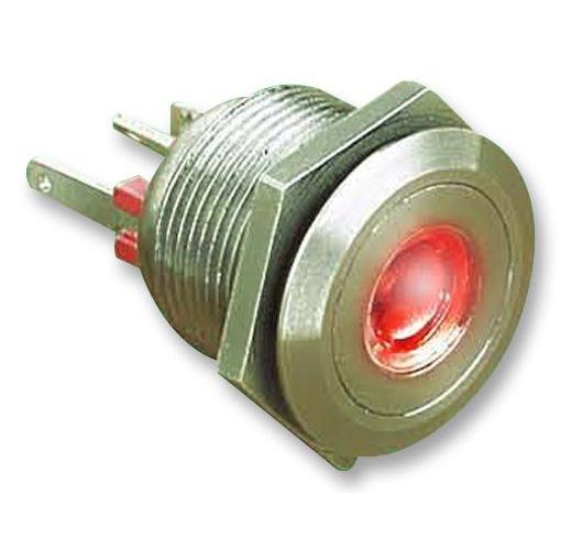 Flush Vandal Resistant Switch, SPST-NO, Momentary, Red/Green Dot LED, 19.2mm, 24V DC, 50mA - MPI001/28/D1