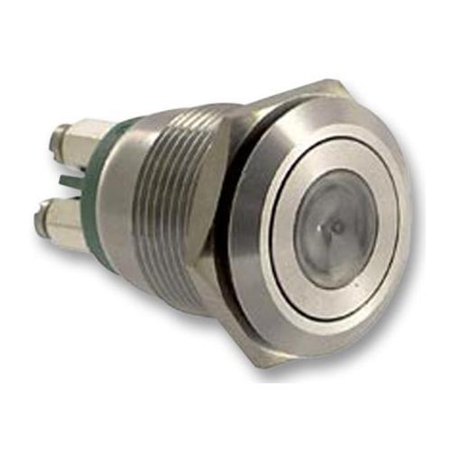 Flush Vandal Resistant Switch, SPST-NO, Momentary, Red/Blue Dot LED, 19.2mm, 24V DC, 50mA, Screw Terminals - MPI001/TERM/D4