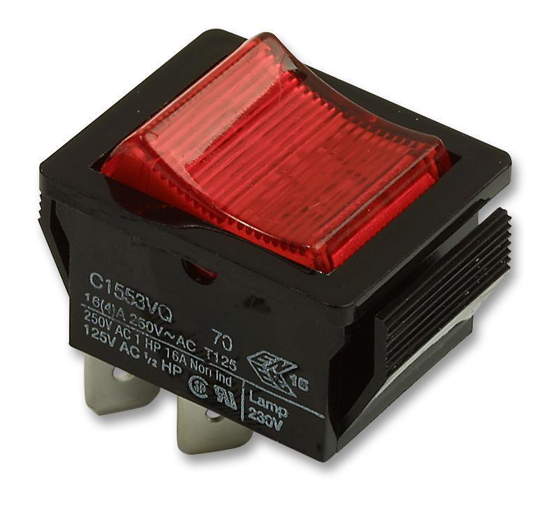 Red Illuminated Rocker Switch, On Off, DPST, 250V AC, 16A - C1553VQNAI