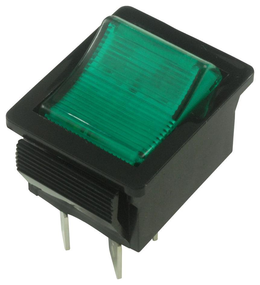 Green Illuminated Rocker Switch, On Off, DPST, 250V AC, 16A - C1553VQNAL