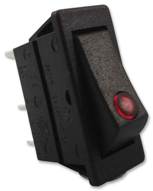 Rocker Switch, On Off, SPST, Red Illuminated, 250V AC, 16A - C5503PLLAA