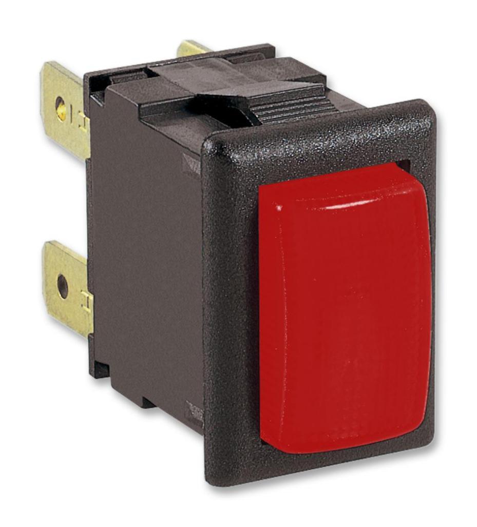 Push Button Switch, (On)-Off, DPST, 250V AC, 250V AC, 16A, Red - H8351ABAAD