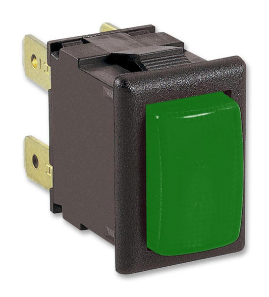 Push Button Switch, (On)-Off, DPST, 250V AC, 250V AC, 16A, Green - H8351ABAAH