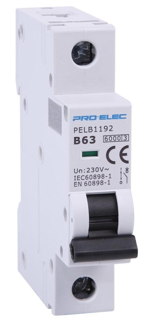 63A Single Pole MCB, B Curve, 6kA - PELB1192