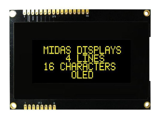 OLED Display Module, 15x4, Yellow on Black, 5V, Parallel, Serial - MDOB41605AV-EYM