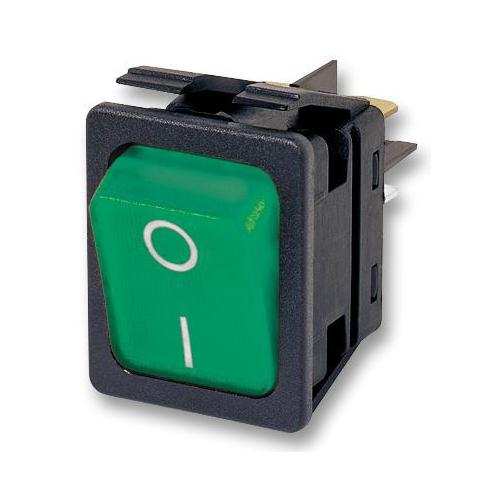 Illuminated Rocker Switch, On Off, DPST, 250V AC, 16A, Green - C6053ALNAM