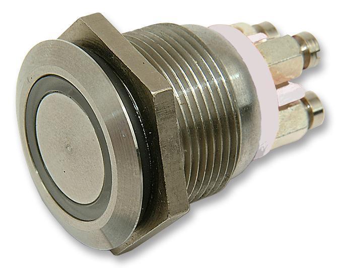 Flush Vandal Resistant Switch, SPST-NO, Momentary, Red/Green Ring LED, 19.2mm, 24V DC, 50mA, Screw Terminals - MPI002/TERM/D1