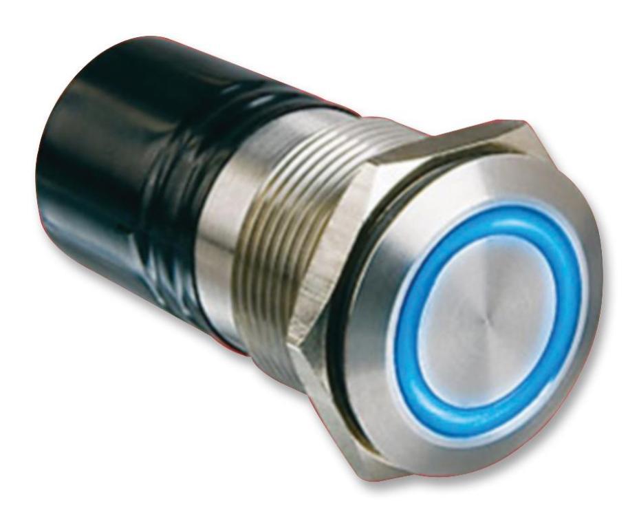 Flush Vandal Resistant Switch, Red LED Illuminated, SPST-NO, Momentary, Screw Terminals, 24V DC, 50mA, 19.2mm - MPI002/TE/RD/24