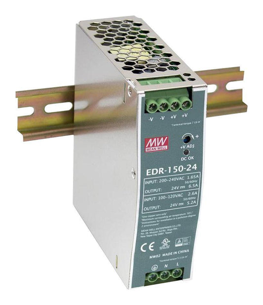 AC/DC DIN Rail Power Supply, 24V, 6.5A, 156W - EDR-150-24