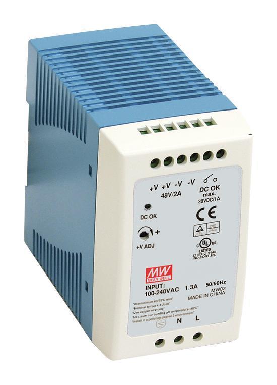 AC/DC DIN Rail Power Supply, 12V, 7.5A, 90W - MDR-100-12