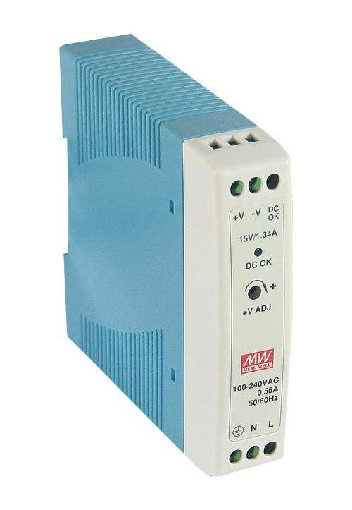 AC/DC DIN Rail Power Supply, 24V, 1A, 24W - MDR-20-24