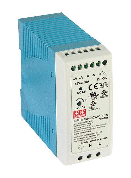 AC/DC DIN Rail Power Supply, 24V, 1.7A, 30W - MDR-40-24