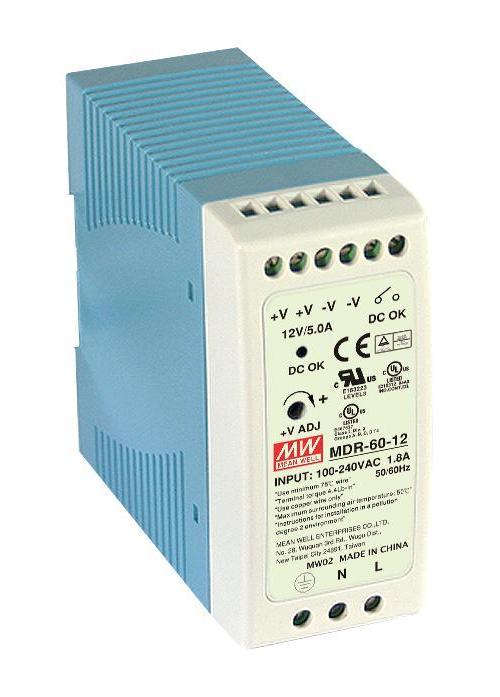 AC/DC DIN Rail Power Supply, 12V, 5A, 60W - MDR-60-12