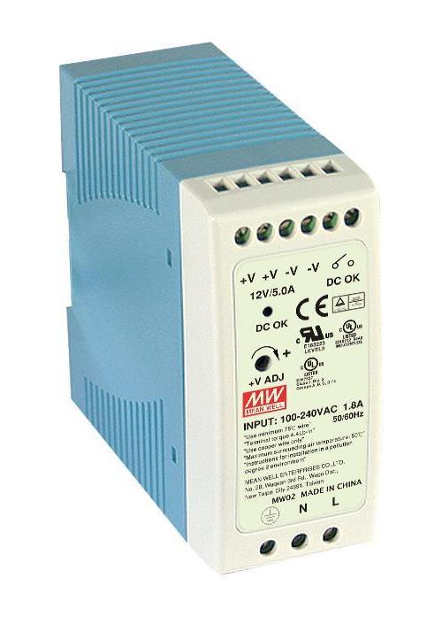 AC/DC DIN Rail Power Supply, 24V, 2.5A, 60W - MDR-60-24