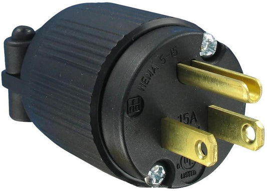 NEMA 5-15P Mains Connector, 125V AC, 15A, Black - Q-710