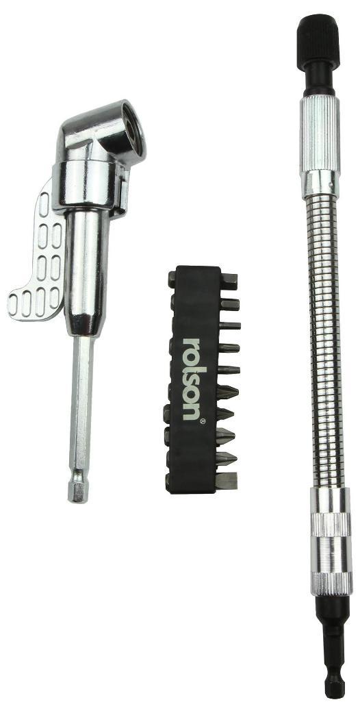 1/4&quot; Flexible Shaft Screwdriver Bit Holder, Offset Right Angled Screwdriver Bit Holder &amp; 10x Screwdriver Bits - 30312