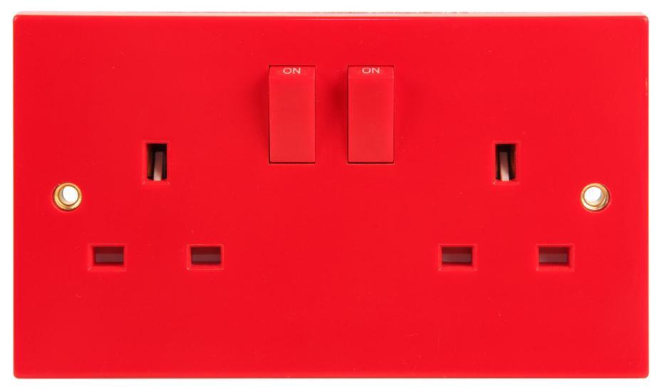 Essentials 2 Gang Switched Socket, Double Pole, 13A, Red - WA037RD