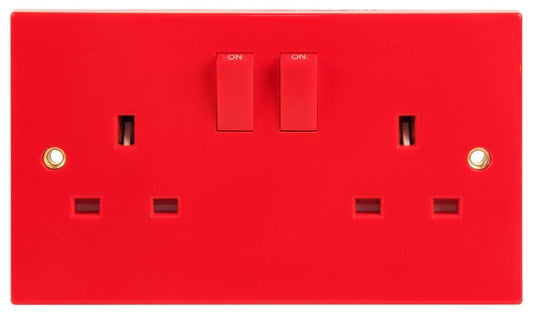 Essentials 2 Gang Switched Socket, Double Pole, 13A, Red - WA037RD