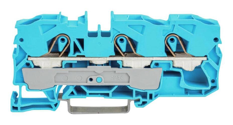 3 Conduct Through Terminal Block, Push in Cage Clamp, 35mm DIN Mount Rail, 20AWG to 6AWG, 800V, 57A, Blue - 2010-1304