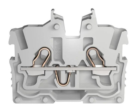 2 Conductor Miniature Through Terminal Block with Operating Slots, Push In Cage Clamp, 24AWG to 16AWG, 500V, 13.5A, Grey - 2050-301