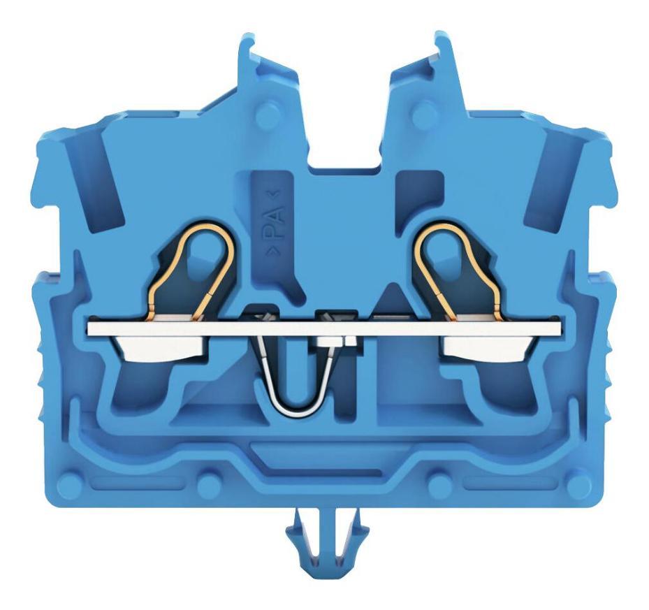 2 Conductor Miniature Through Terminal Block with Operating Slots, Push In  and Snap-in Mounting foot, Cage Clamp, 24AWG to 16AW - 2050-314