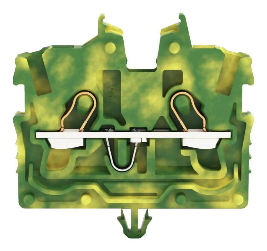 2 Conductor Ground Miniature Through Terminal Block with Operating Slots, Push In and Snap-in Mounting foot, Cage Clamp, 24AWG t - 2050-317